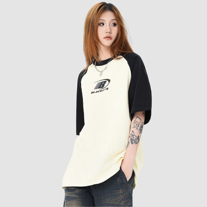 Contrast Raglan Letter Print Tee