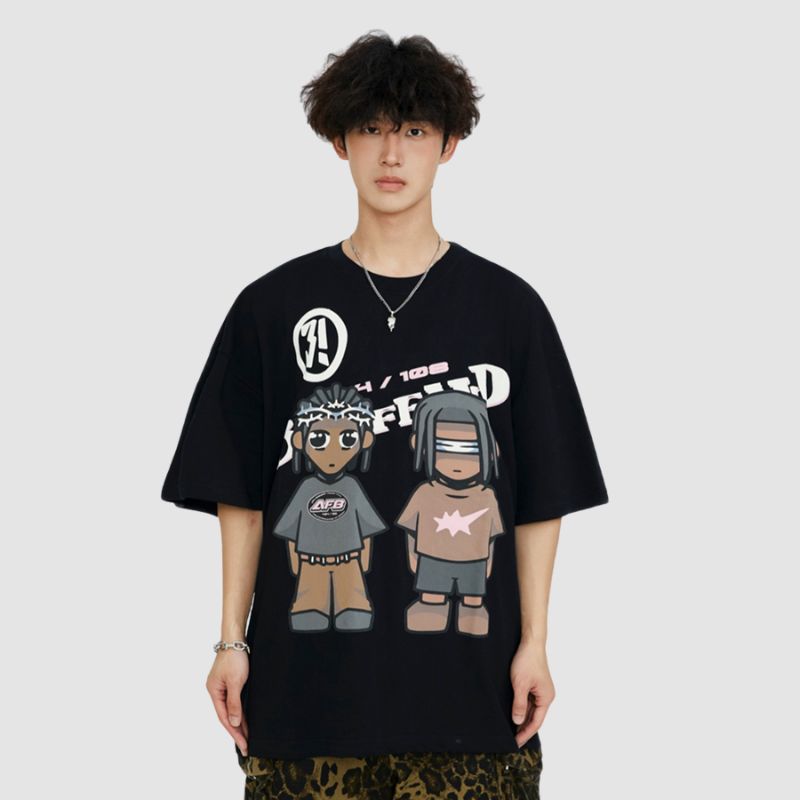 Camiseta con estampado de dibujos animados de hip hop