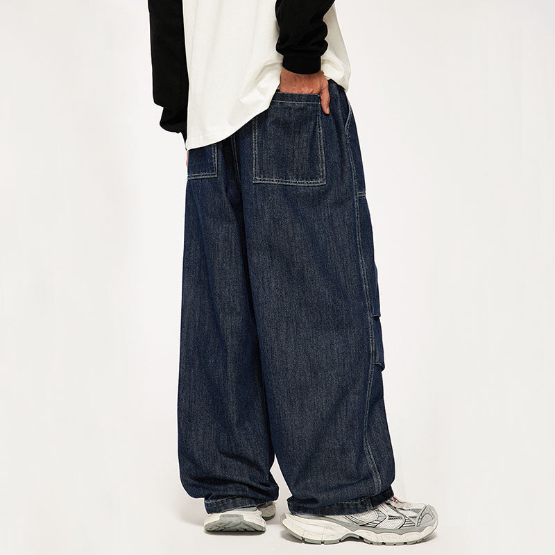 Pleated Design Wide Leg Jeans