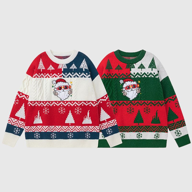 Süßer Pullover mit Weihnachtsmann-Stickerei