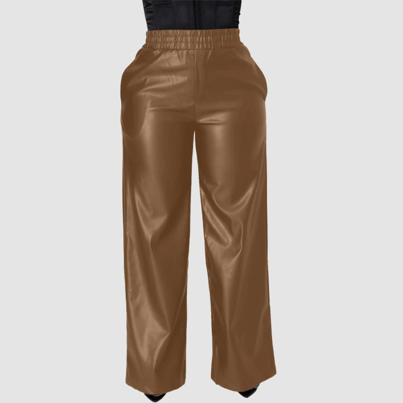 Solid Color Wide Leg PU Leather Pants