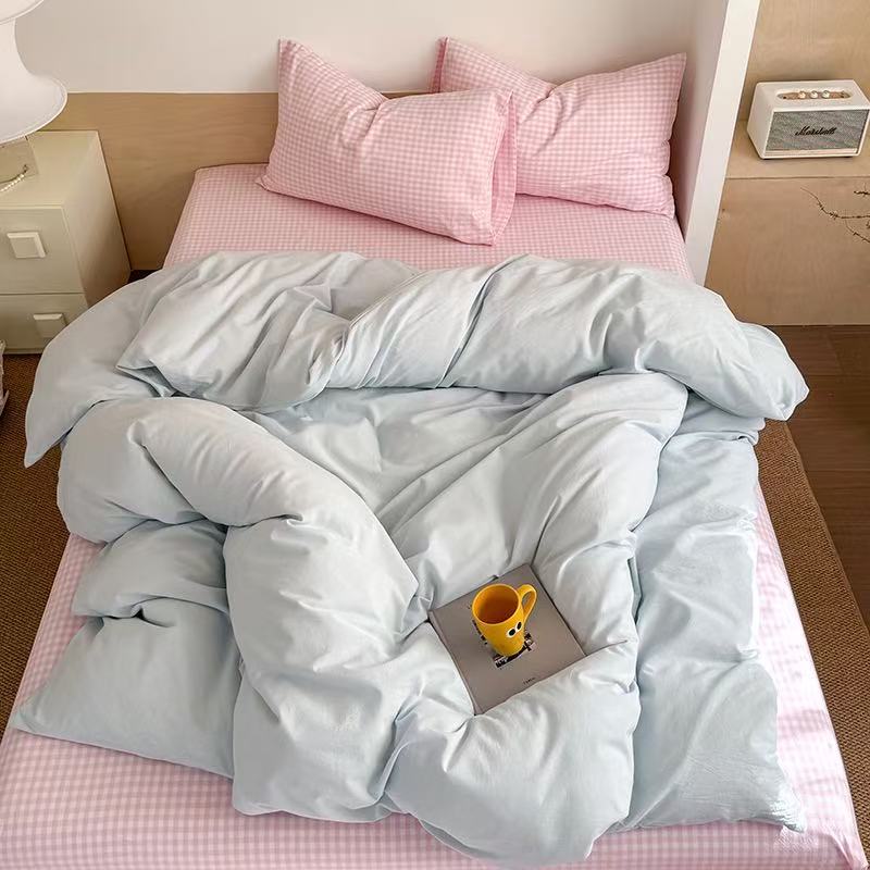 Chloe Pastel Candy Cotton Bedding Set - Pink Plaid