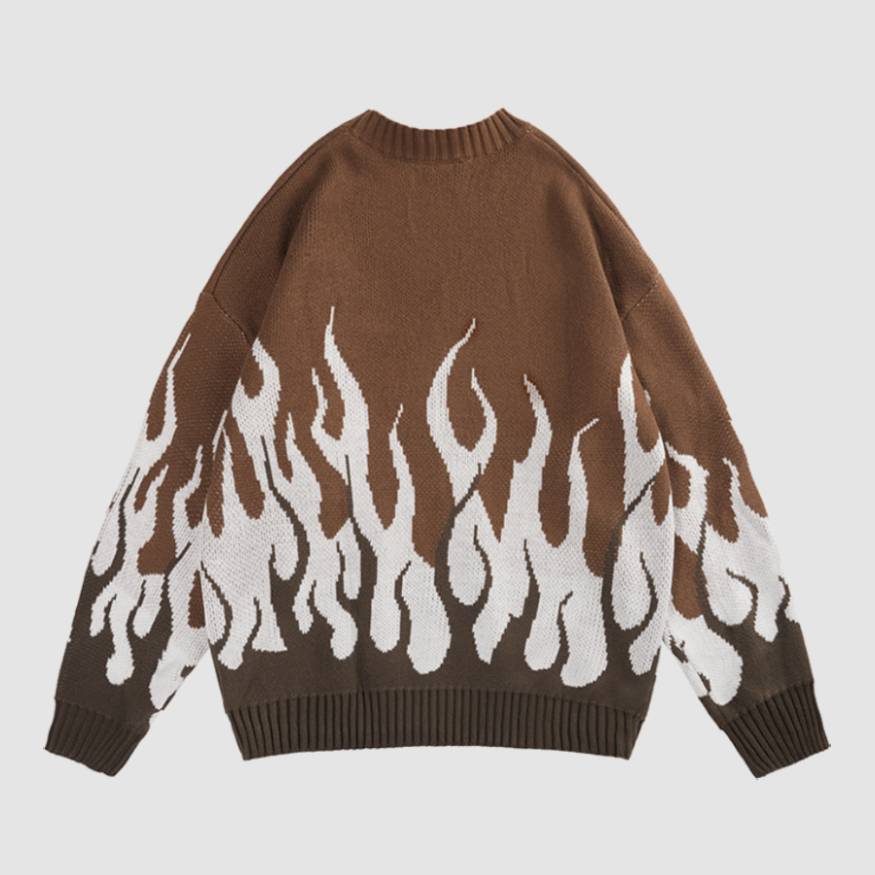 Colorblock Flame Pattern Knitted Sweater