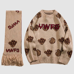 Bear Printed Sweater + Scarf