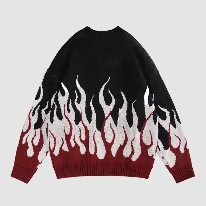 Colorblock Flame Pattern Sweater