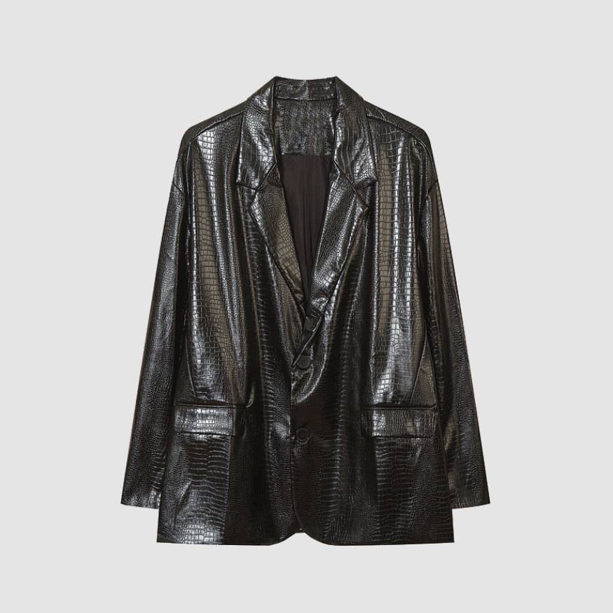 Blazer aus PU-Krokodilleder