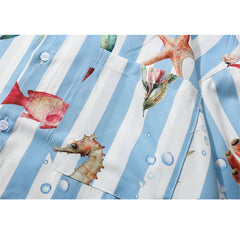 Gestreiftes Sommerhemd mit Fisch-Print