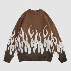 Colorblock Flame Pattern Sweater