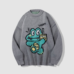 Milk Tea Dinosaur Print knitted Sweater