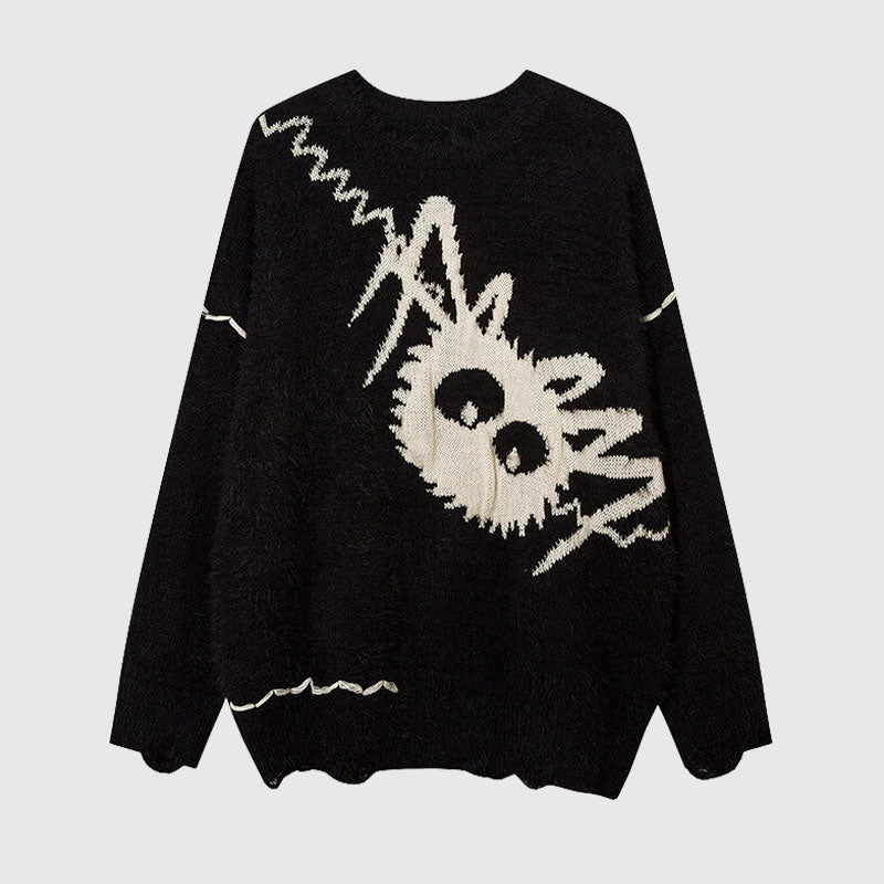 Cartoon Spider Printed Knit Pullover