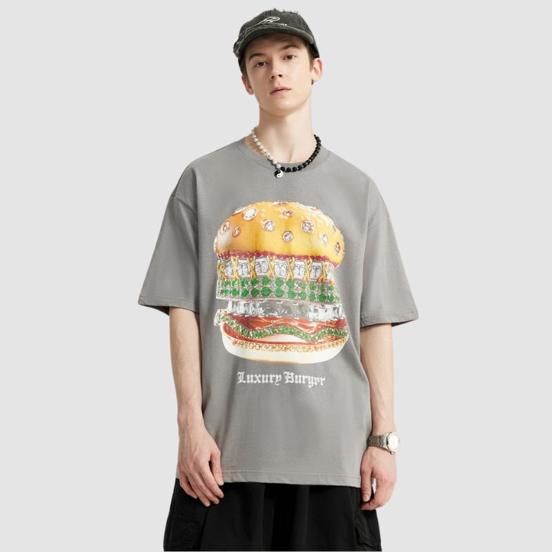 Camiseta con estampado de hamburguesa de diamante