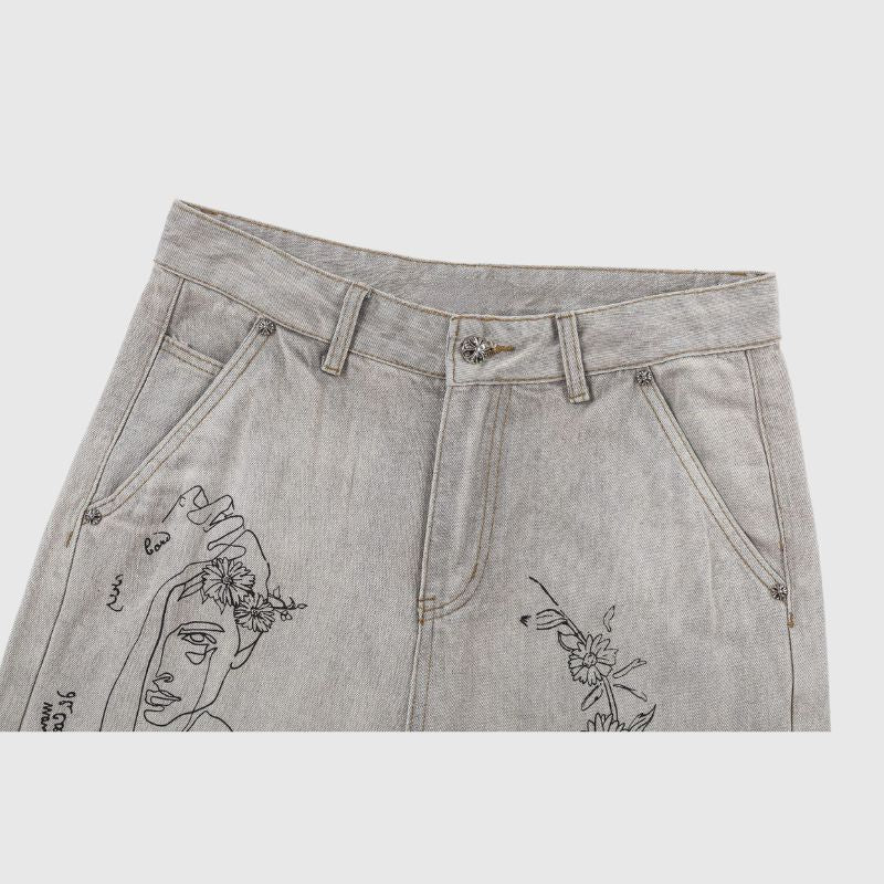 Artistic Printed Design Jeans