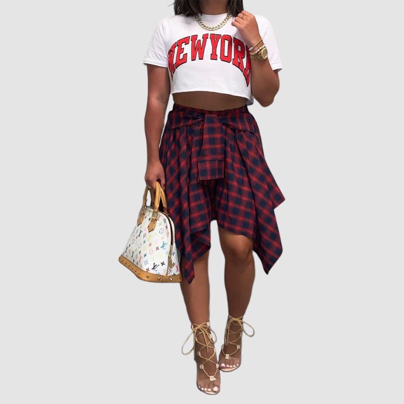 Irregular Plaid Shirt Skirts