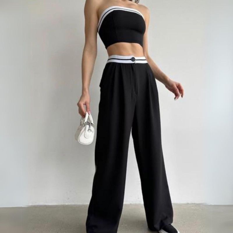 Conjunto de top de tubo y pantalones de pierna ancha