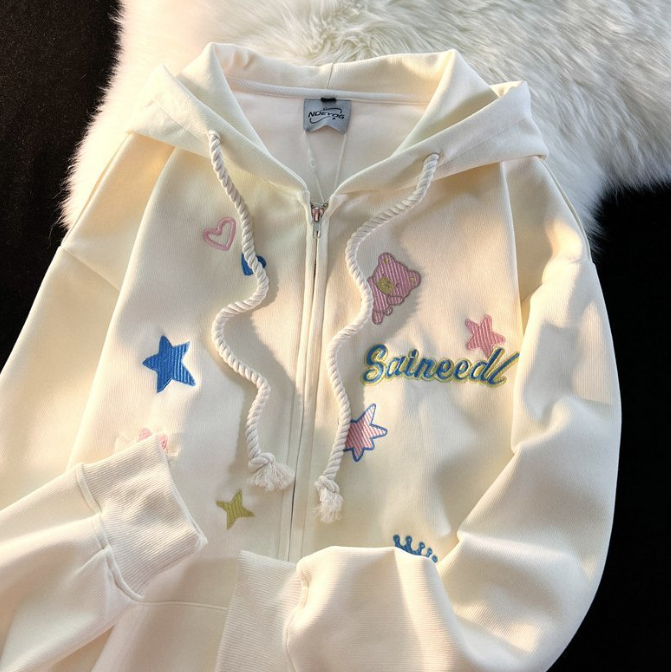 Sudadera con capucha bordada con estrellas vintage de estilo urbano