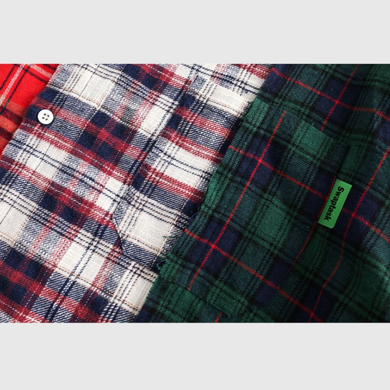 Hip Hop Contrast Plaid Shirts