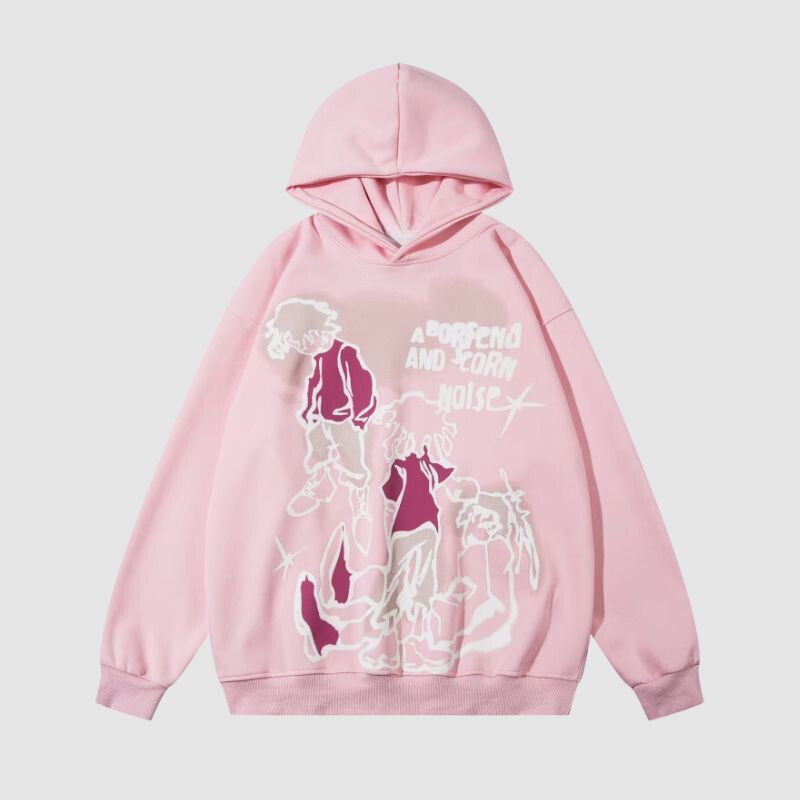 Sudadera con capucha estampada con dibujo de persona con líneas de grafiti