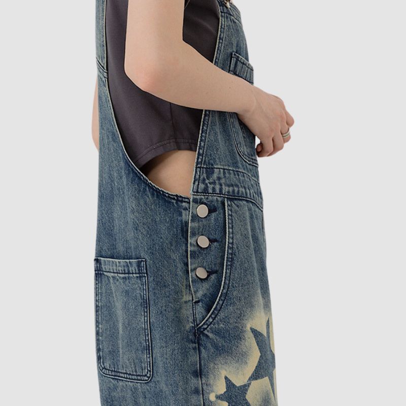 Star Pattern Inkjet Design Wide Leg  Dungarees