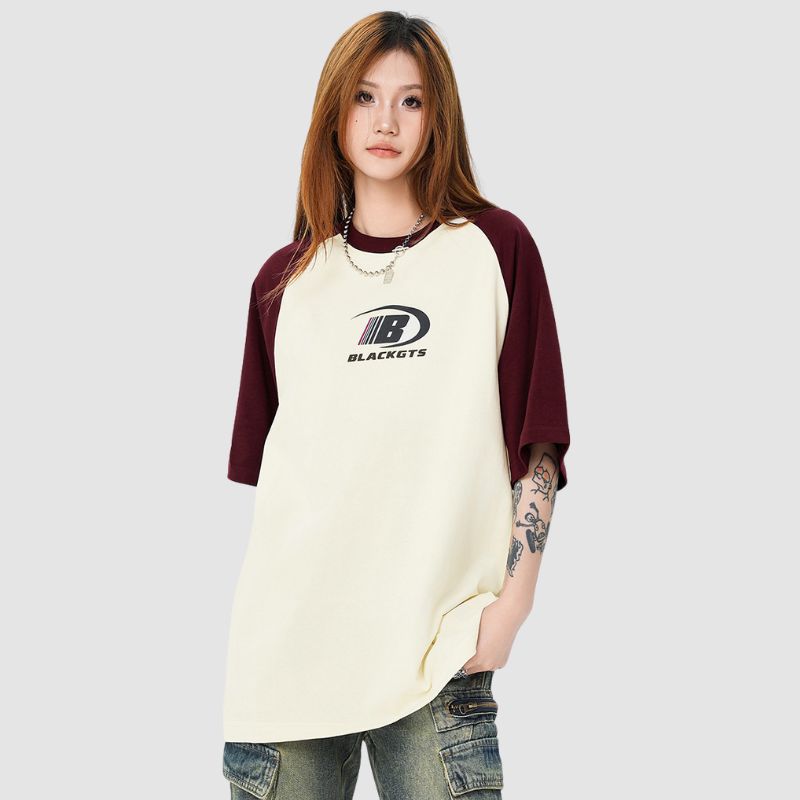 Contrast Raglan Letter Print Tee