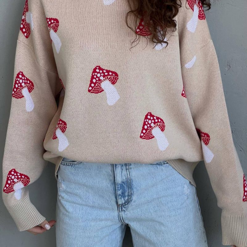 Oversized Mushroom Printed Sweater