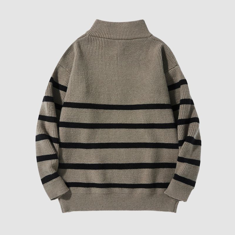 Mock Neck Lapel Stripe Pullover