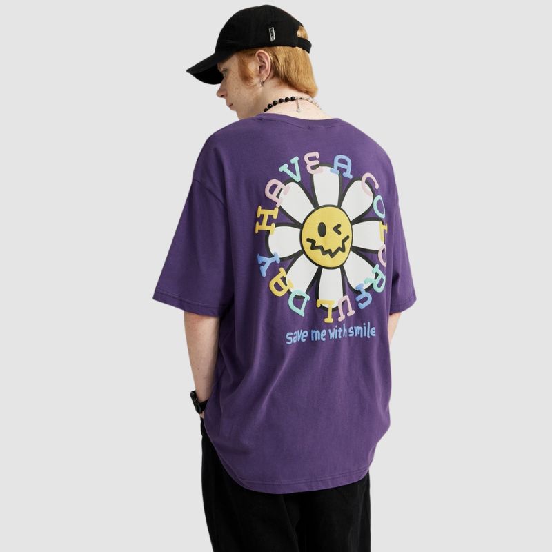 T-Shirt mit strukturiertem Sonnenblumen-Print