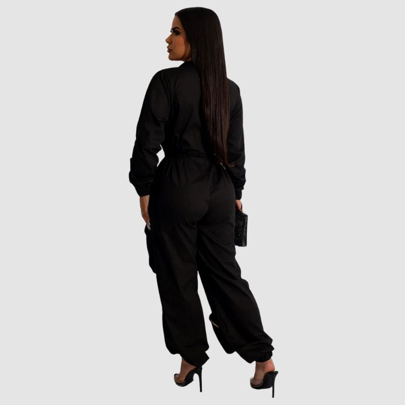 Lapel Patch Pocket Cargo Jumpsuits