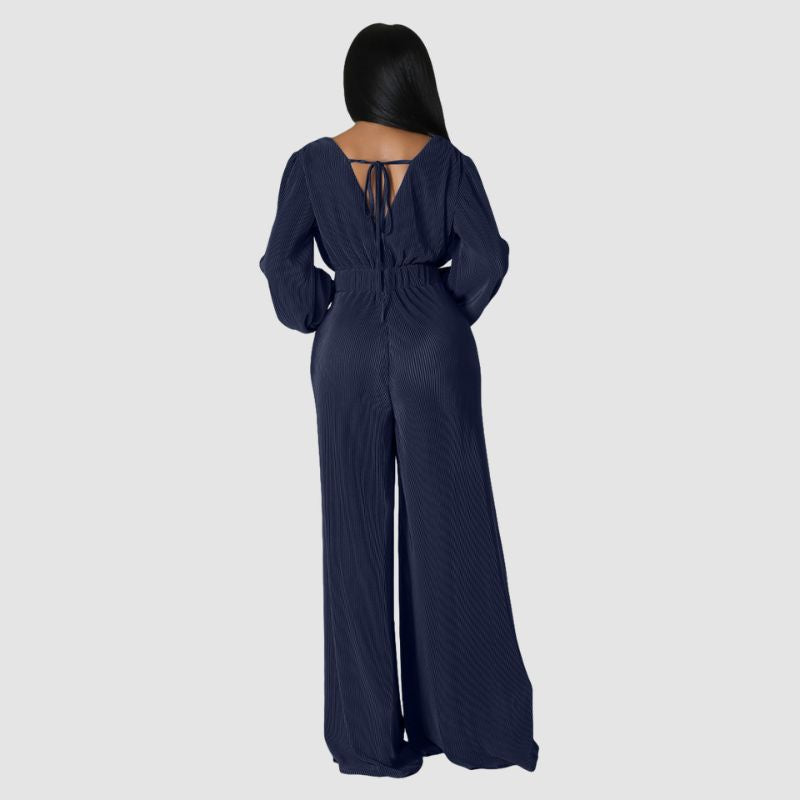 Plissierte Langarm-Jumpsuits