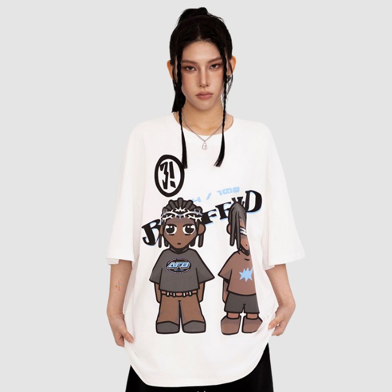 T-Shirt mit Hip-Hop-Cartoon-Print