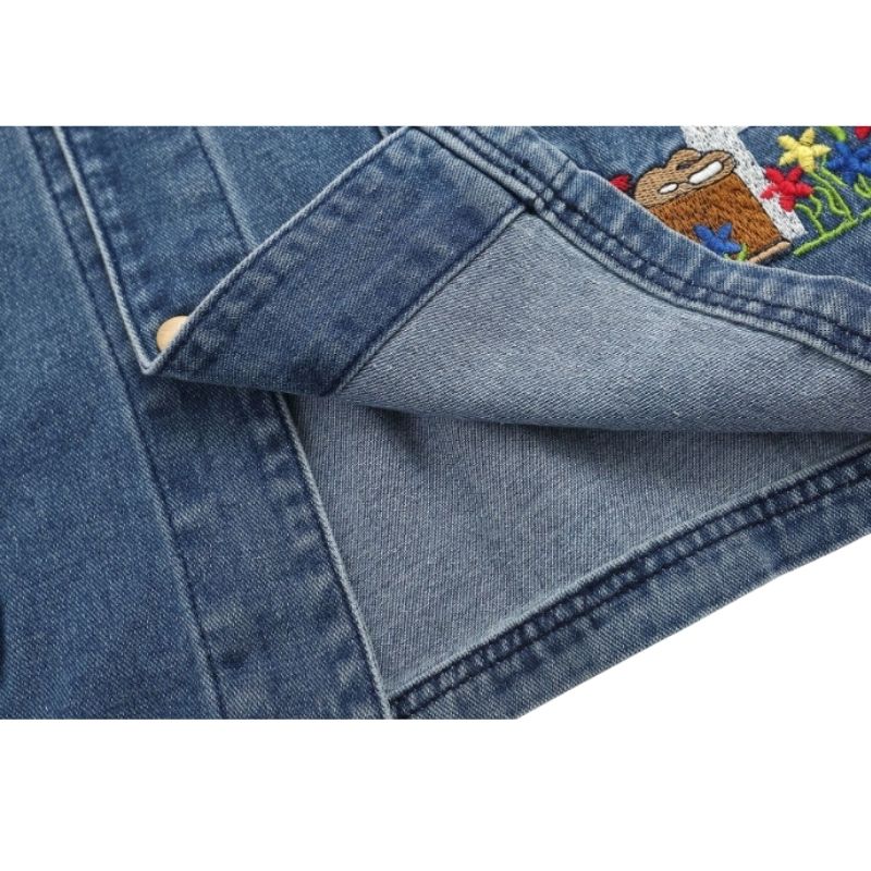 Cartoon Embroidered Multi-Pocket Denim Jacket