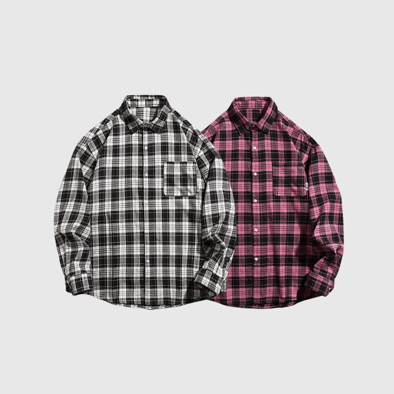 Letter Printed Plaid Shirts