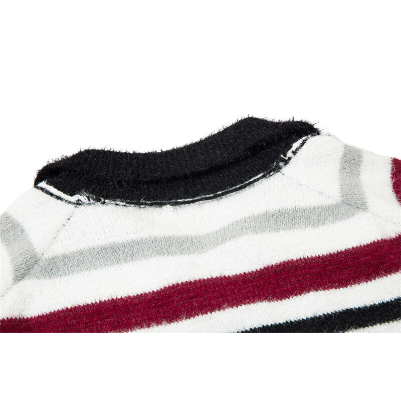 Letter Embroidered Color-blocked Stripe Pullover