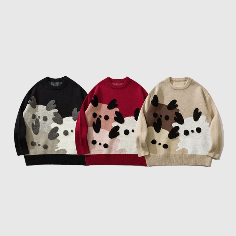 Cartoon Pattern Flocking Pullover