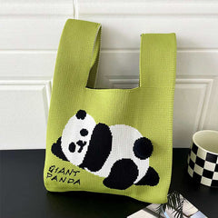 Strick-Tasche mit Panda-Chic-Print