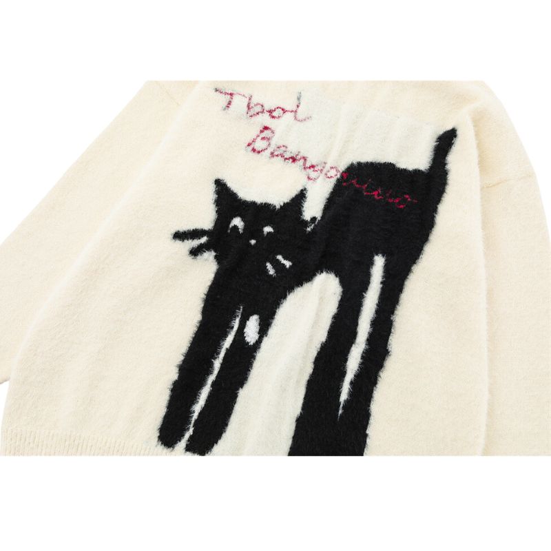 Jacquard-Pullover mit Cartoon-Katzen-Muster