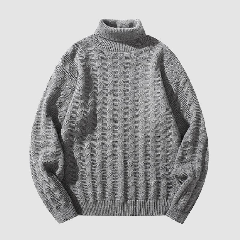 Einfarbiger Jacquard-Rollkragenpullover