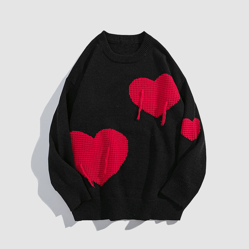 Three Heart Pattern Knit Sweater