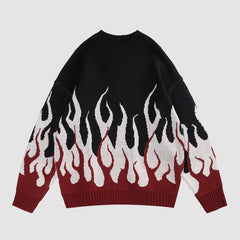 Colorblock Flame Pattern Knitted Sweater