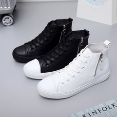 Men's Black Side Zipper Barber Korean Casual Shoes