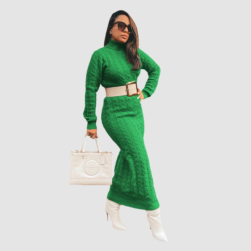 Solid Color Turtleneck Knit Dresses