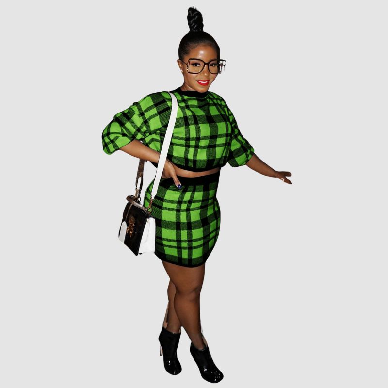 Plaid Sweater Skirt Set