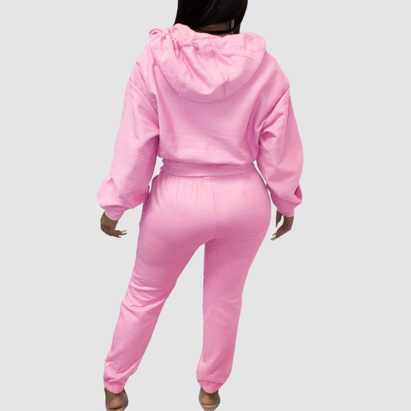 Solid Color Zip Hoodies Pant Set