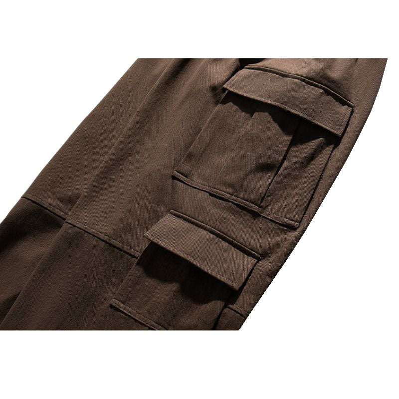 Pantalones cargo de color sólido con parche y múltiples bolsillos