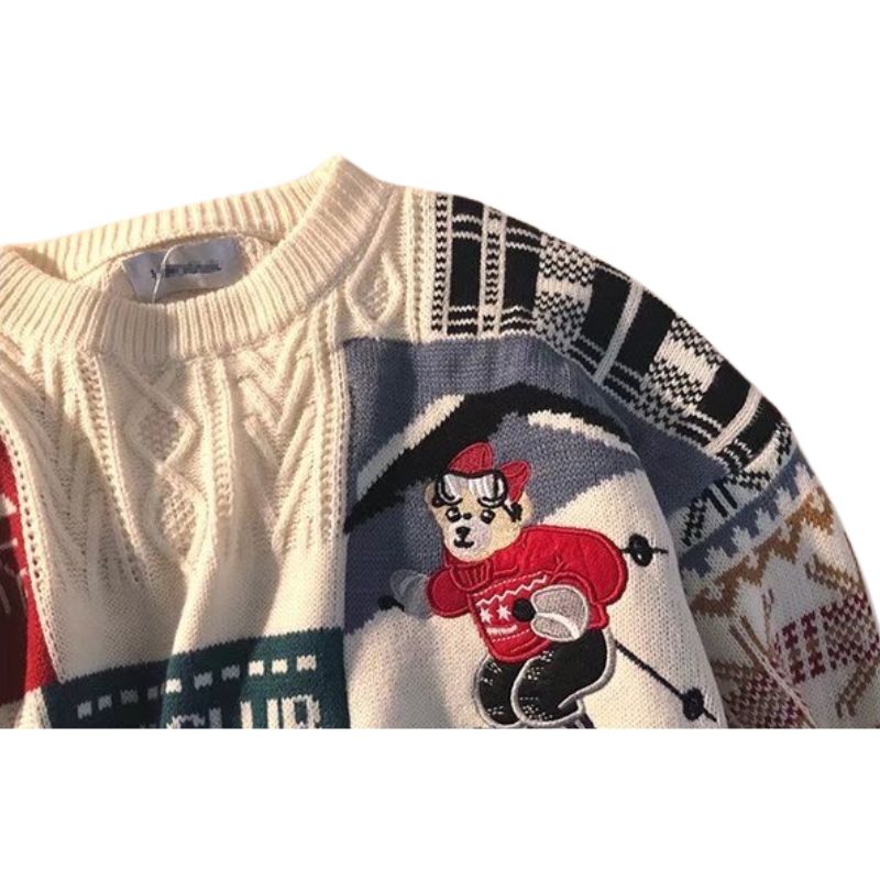 Christmas Ski Bear Embroidered Sweater