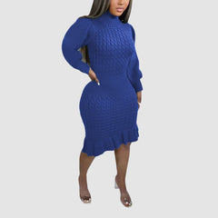 Ruffled Knitted Turtleneck Dresses