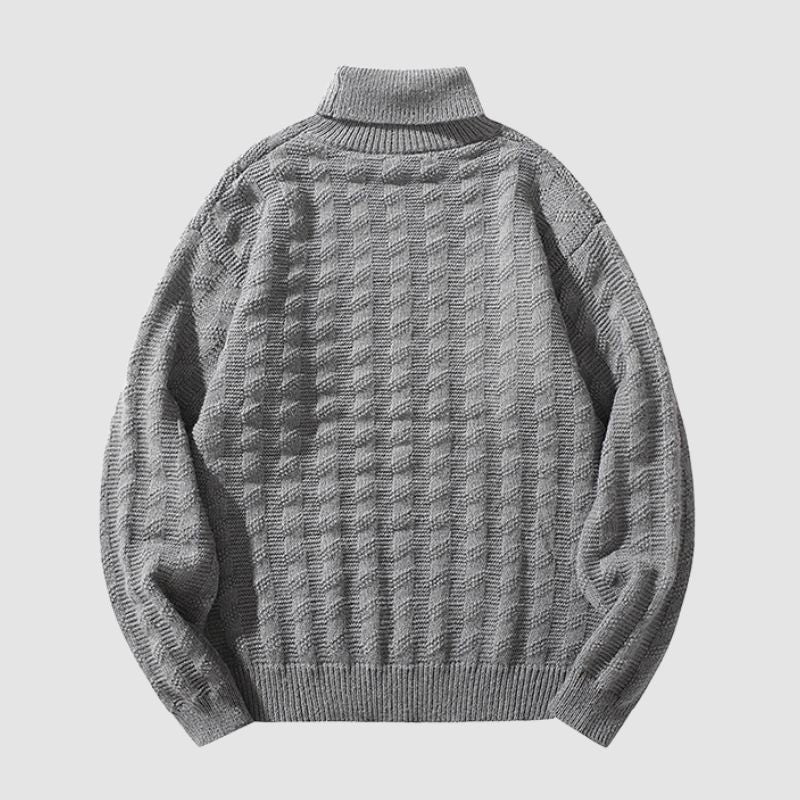 Einfarbiger Jacquard-Rollkragenpullover