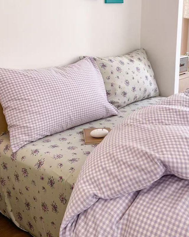 Chloe Pastel Candy Cotton Bedding Set - Pink Plaid