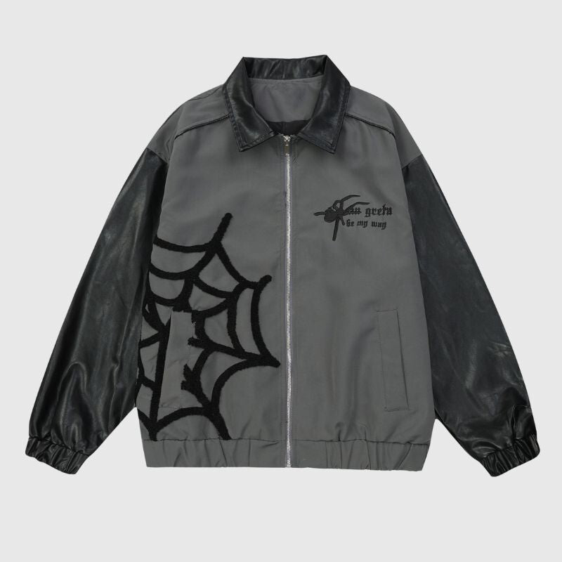 Chaqueta de cuero hip-hop con bordado de araña