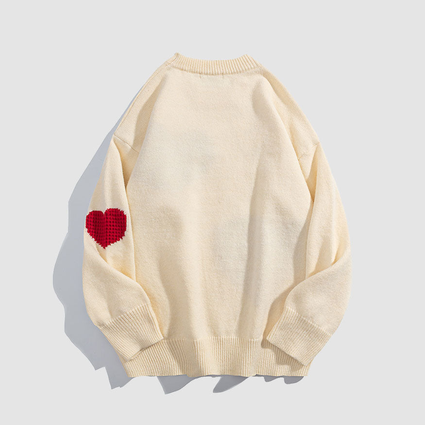 Three Heart Pattern Knit Sweater