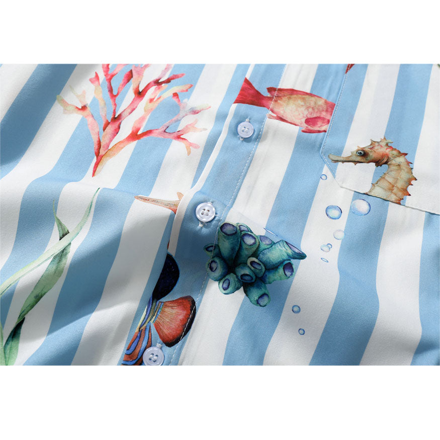 Gestreiftes Sommerhemd mit Fisch-Print